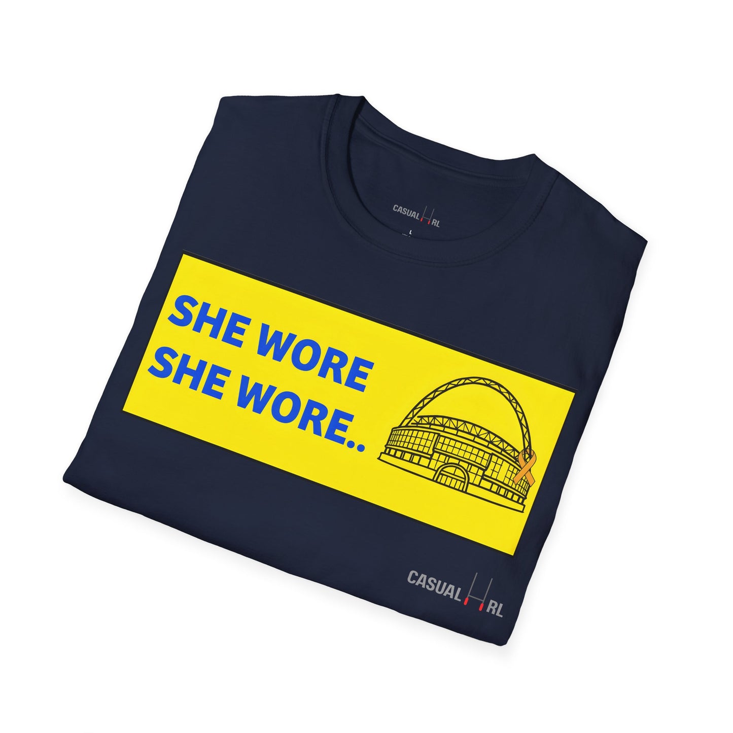 'She Wore a Yellow Ribbon' Wembley Edition T-Shirt, Warrington Wolves - Blue on Yellow, (Navy, White)