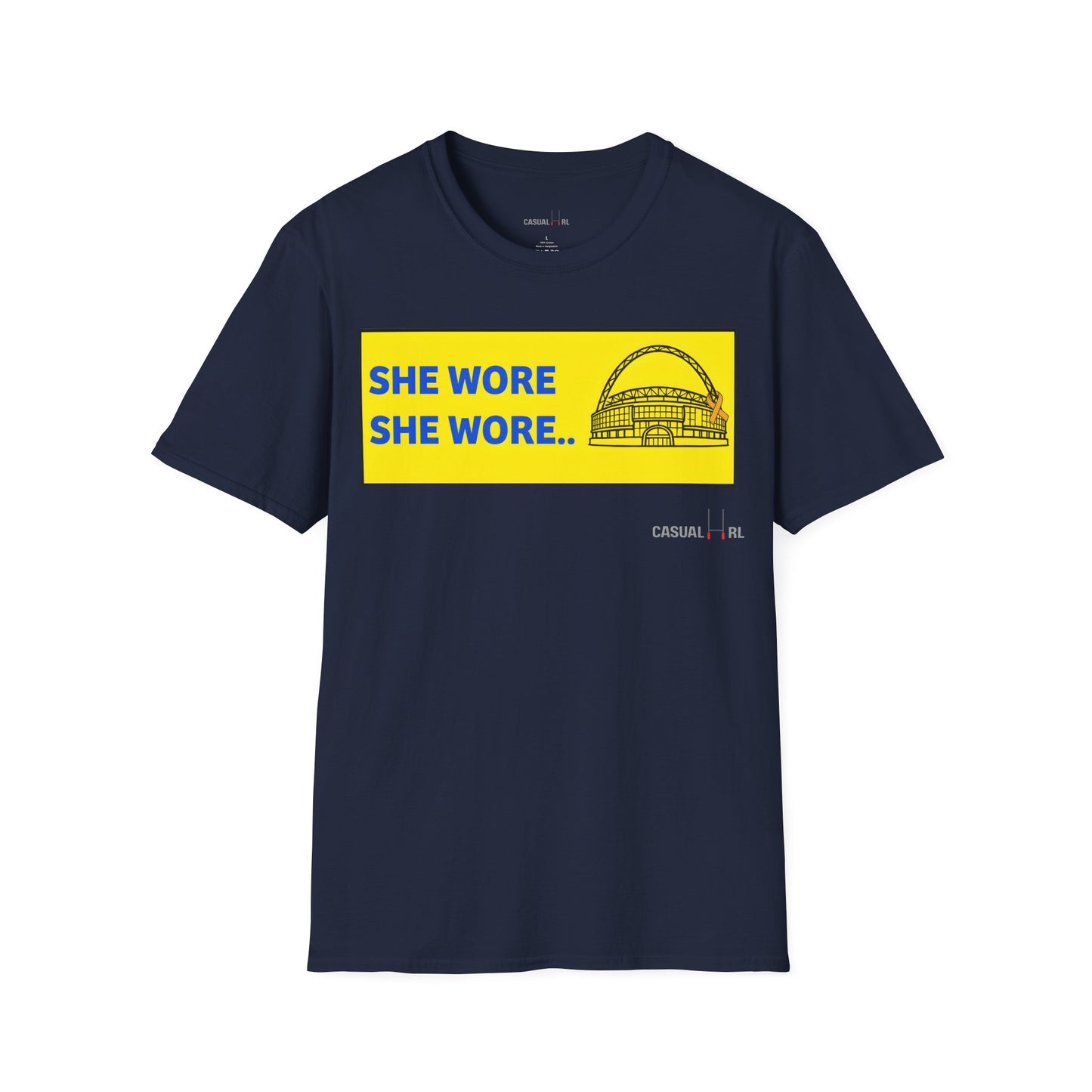 'She Wore a Yellow Ribbon' Wembley Edition T-Shirt, Warrington Wolves - Blue on Yellow, (Navy, White)
