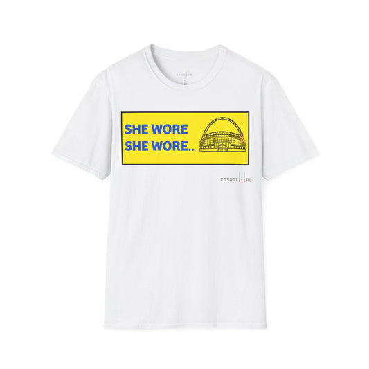 'She Wore a Yellow Ribbon' Wembley Edition T-Shirt, Warrington Wolves - Blue on Yellow, (Navy, White)