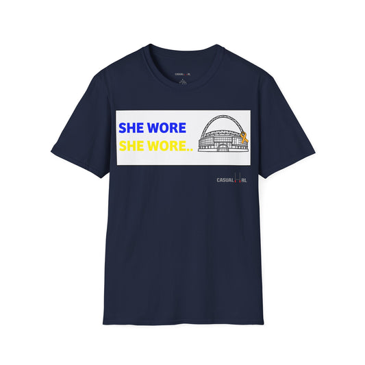 'She Wore a Yellow Ribbon' Wembley Edition T-Shirt, Warrington Wolves, White Background (White & Navy)
