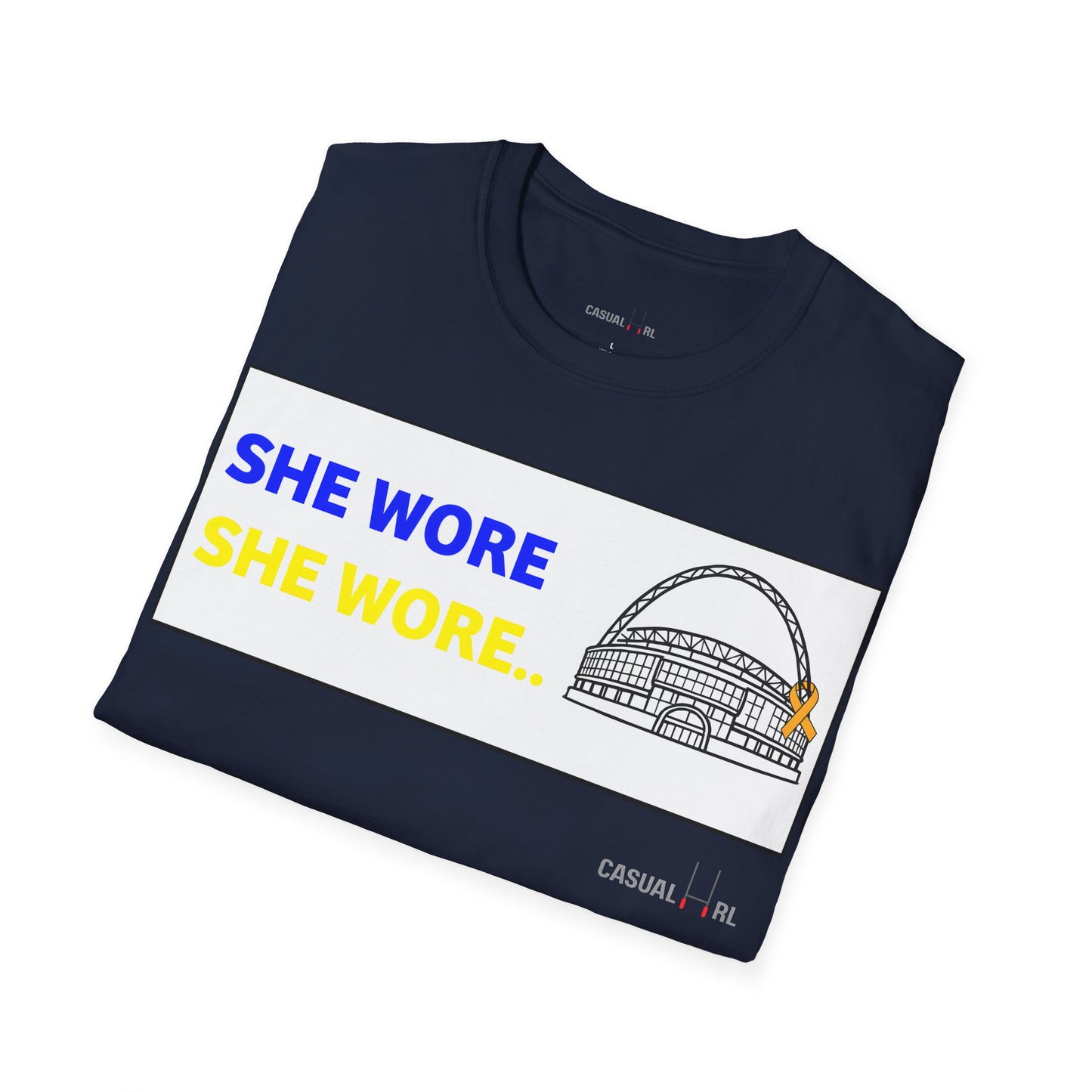 'She Wore a Yellow Ribbon' Wembley Edition T-Shirt, Warrington Wolves, White Background (White & Navy)