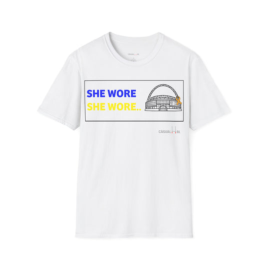 'She Wore a Yellow Ribbon' Wembley Edition T-Shirt, Warrington Wolves, White Background (White & Navy)