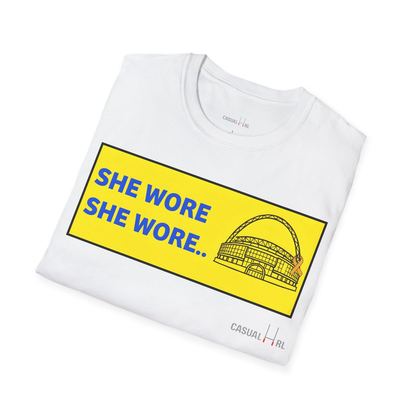 'She Wore a Yellow Ribbon' Wembley Edition T-Shirt, Warrington Wolves - Blue on Yellow, (Navy, White)