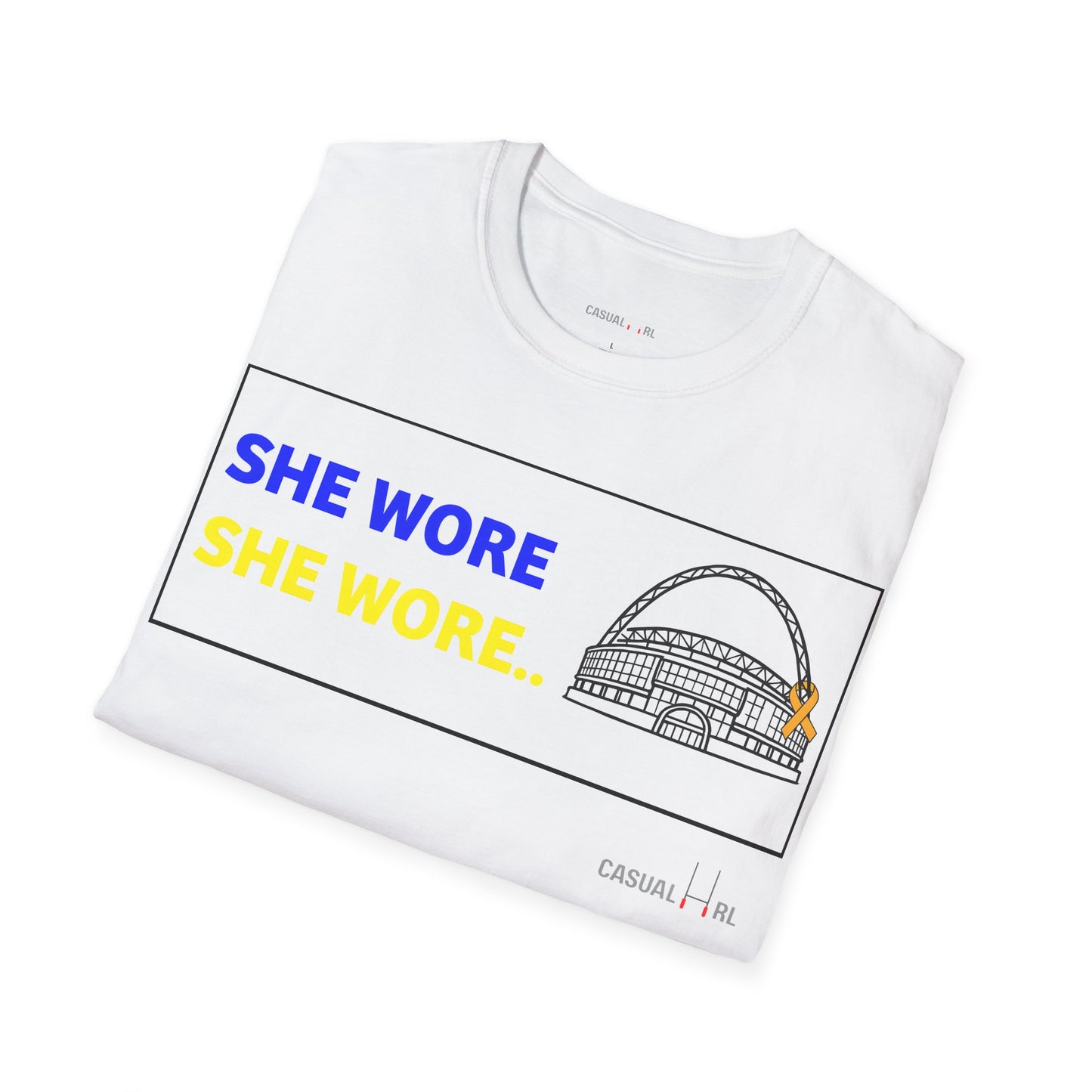 'She Wore a Yellow Ribbon' Wembley Edition T-Shirt, Warrington Wolves, White Background (White & Navy)